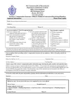 Massachusetts Workers’ Compensation Insurance Affidavit