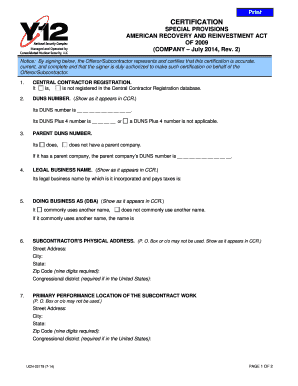 American Recovery and Reinvestment Act Certification