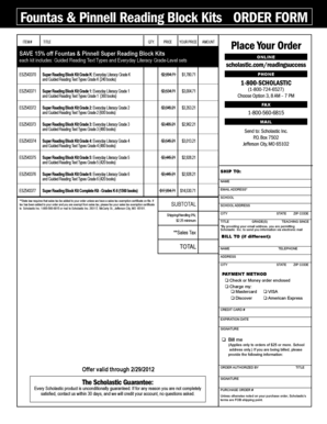Fountas & Pinnell Reading Block Kits Order Form