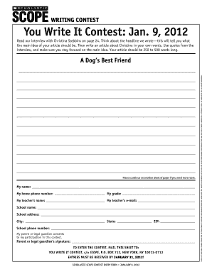 You Write It Contest Entry Form