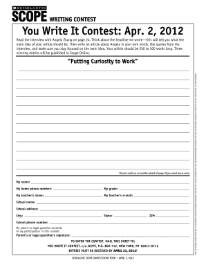 You Write It Contest Entry Form