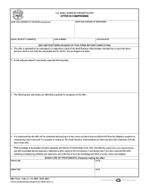 SBA Offer in Compromise Form 1150