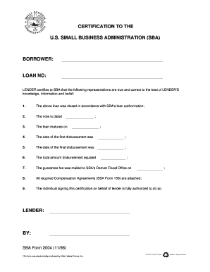 SBA Form 2004 Certification