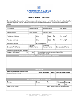 Management Resume Form