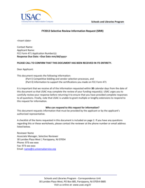 FCC Form 471 Selective Review Information Request