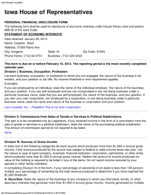 Iowa Personal Financial Disclosure Form