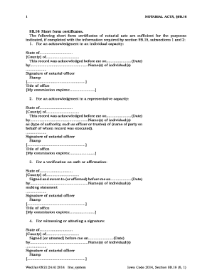 Iowa Notarial Acts Short Form Certificates