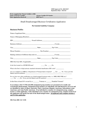 Small Disadvantaged Business Certification Application