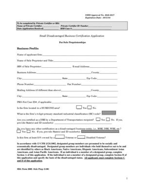 Small Disadvantaged Business Certification Application