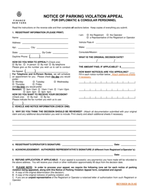 Notice of Parking Violation Appeal