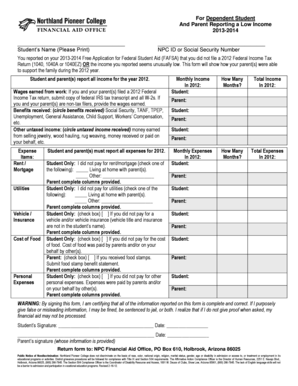 2013-2014 Low Income Verification Form