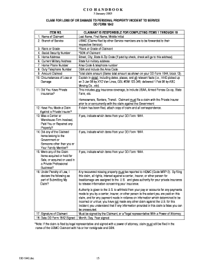 Claim for Loss of or Damage to Personal Property Incident to Service