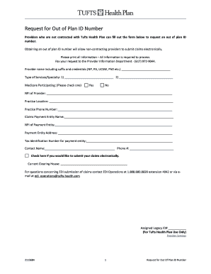 Request for Out of Plan ID Number