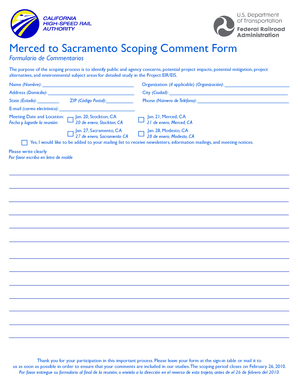 Merced to Sacramento Scoping Comment Form