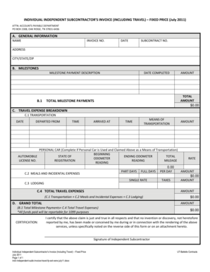 Independent Subcontractor Invoice