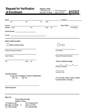 Kansas State University Enrollment Verification Request Form