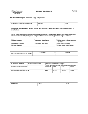 Michigan Permit to Place File 205