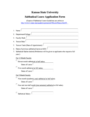 Kansas State University Sabbatical Leave Application Form - ksu