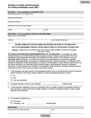 Return to Work Certification for FML