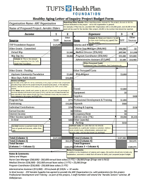 Healthy Aging Letter of Inquiry Project Budget Form