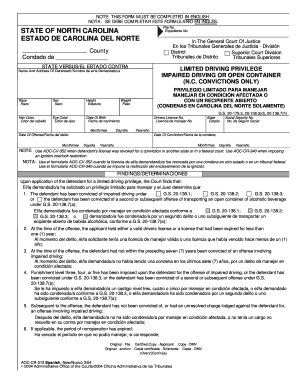 North Carolina Limited Driving Privilege Form