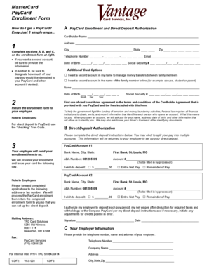 MasterCard PayCard Enrollment Form