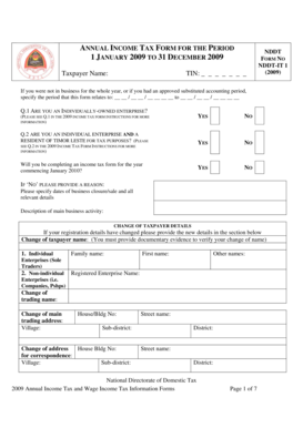 Timor Leste Annual Income Tax Form 2009