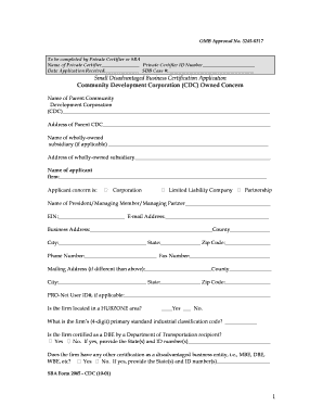 SBA Form 2065 CDC Application