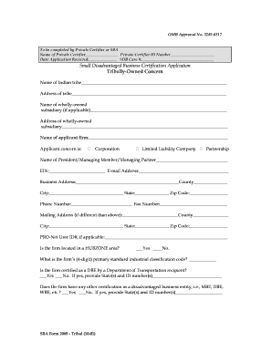 SBA Form 2065 Tribal Certification Application