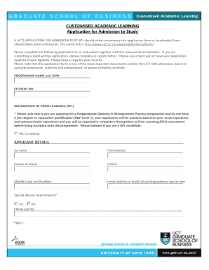 UCT Application for Admission to Study