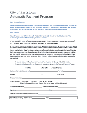 City of Bardstown Automatic Payment Program Form