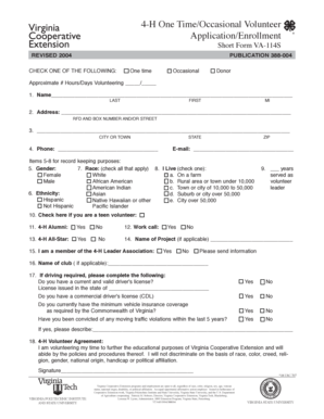 4-H Volunteer Application Form VA-114S