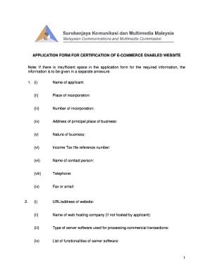 Application Form for Certification of E-Commerce Enabled Website