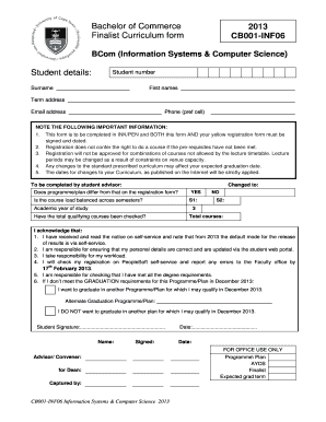 BCom Curriculum Form CB001-INF06