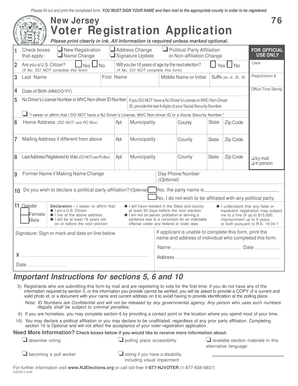 New Jersey Voter Registration Application