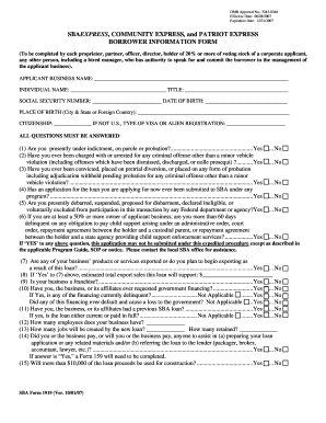 SBA Borrower Information Form