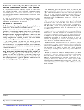 HUD Debarment and Suspension Certification