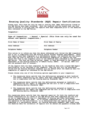 HQS Repair Certification Form