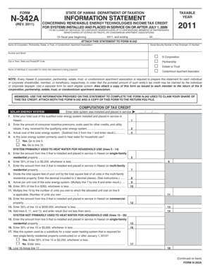 Hawaii Form N-342A Renewable Energy Tax Credit Statement