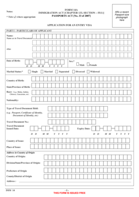 Singapore Entry Visa Application Form 14A