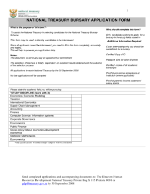 National Treasury Bursary Application Form