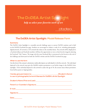 Model release form - The DoDEA Artist Spotlight: Model Release Form - dodea