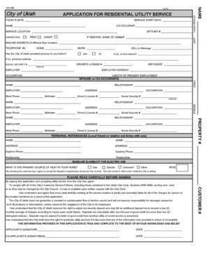 City of Ukiah Residential Utility Service Application