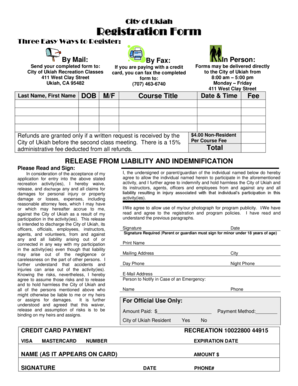 City of Ukiah Recreation Registration Form