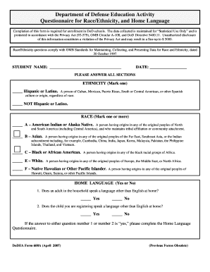DoD Education Activity Race/Ethnicity Form