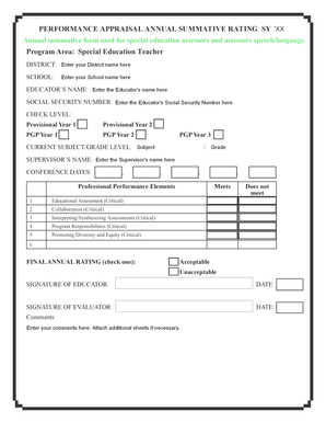 Special Education Performance Appraisal Form