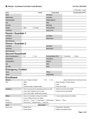 4-H New Youth Member Enrollment Form