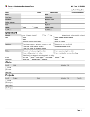 Texas 4-H Volunteer Enrollment Form