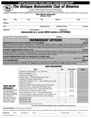 Antique Automobile Club of America Membership Application