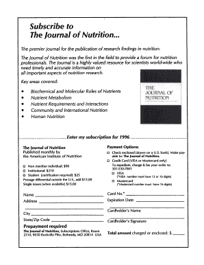 The Journal of Nutrition Subscription Form